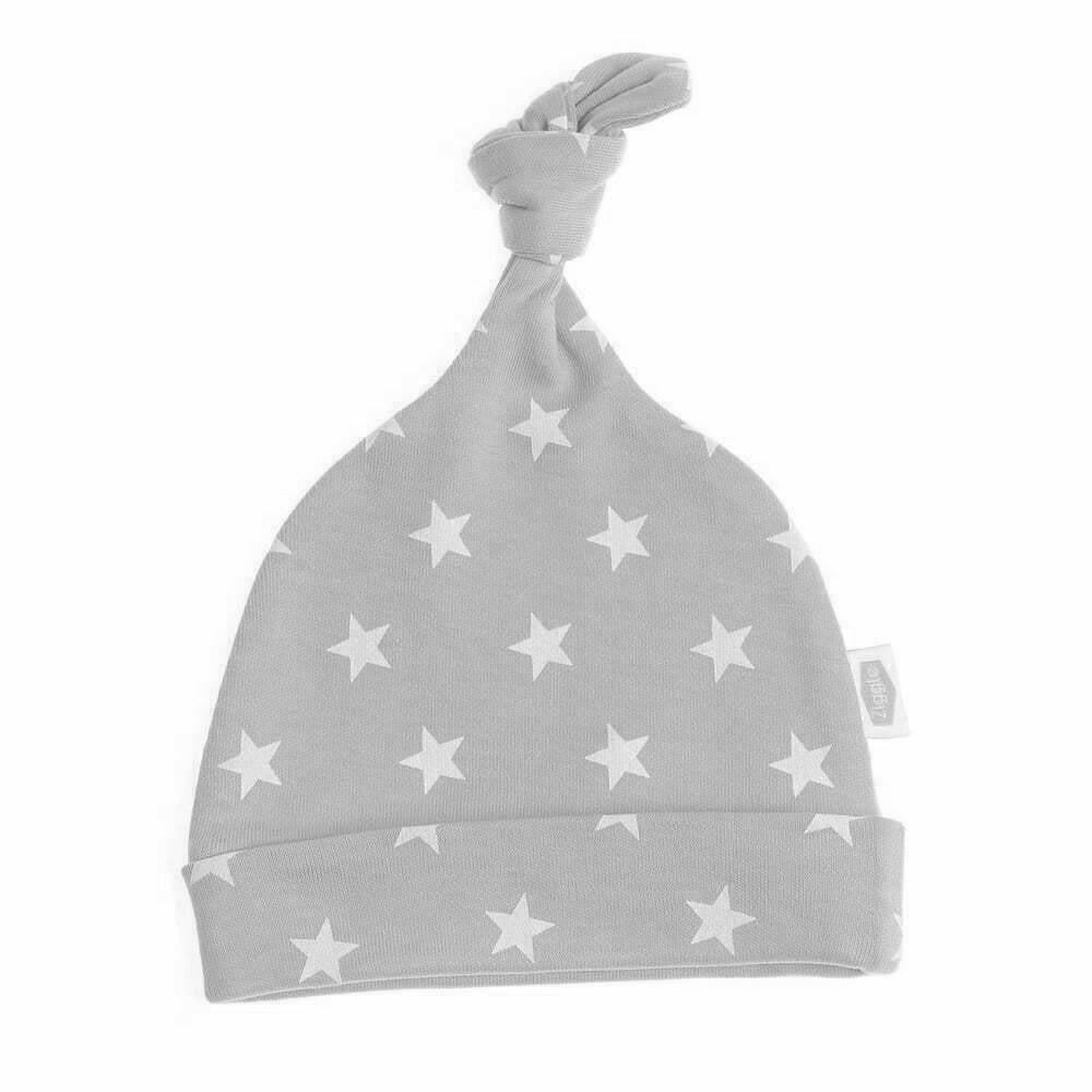 Grey with White Stars Knotted Baby Hat
