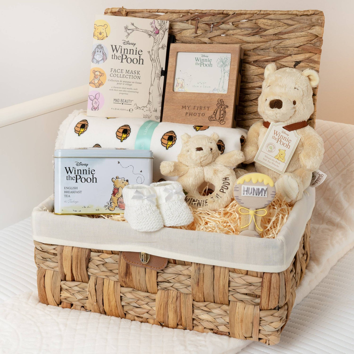Winnie-the-Pooh Personalised Photo Frame Medium Baby Hamper Basket