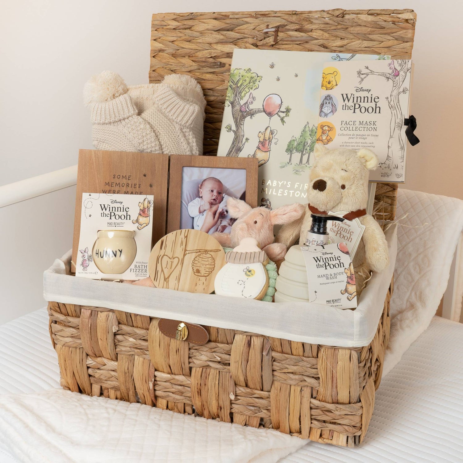 Winnie-the-Pooh Personalised Photo Frame Large Baby Hamper Basket