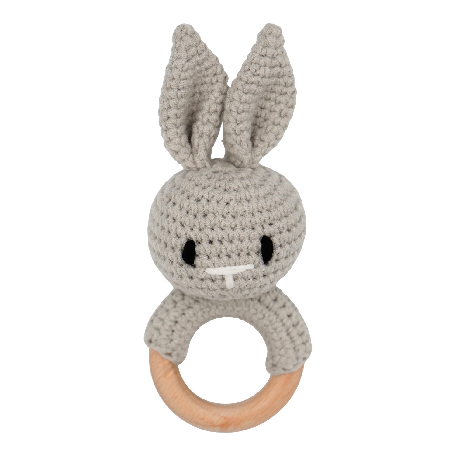 Crochet Rattle & Teether - Grey Rabbit Design