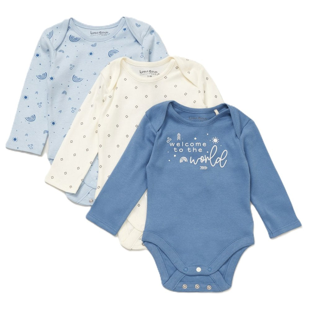 3 Pack Blue Baby Grow Set - Newborn to 6 Months