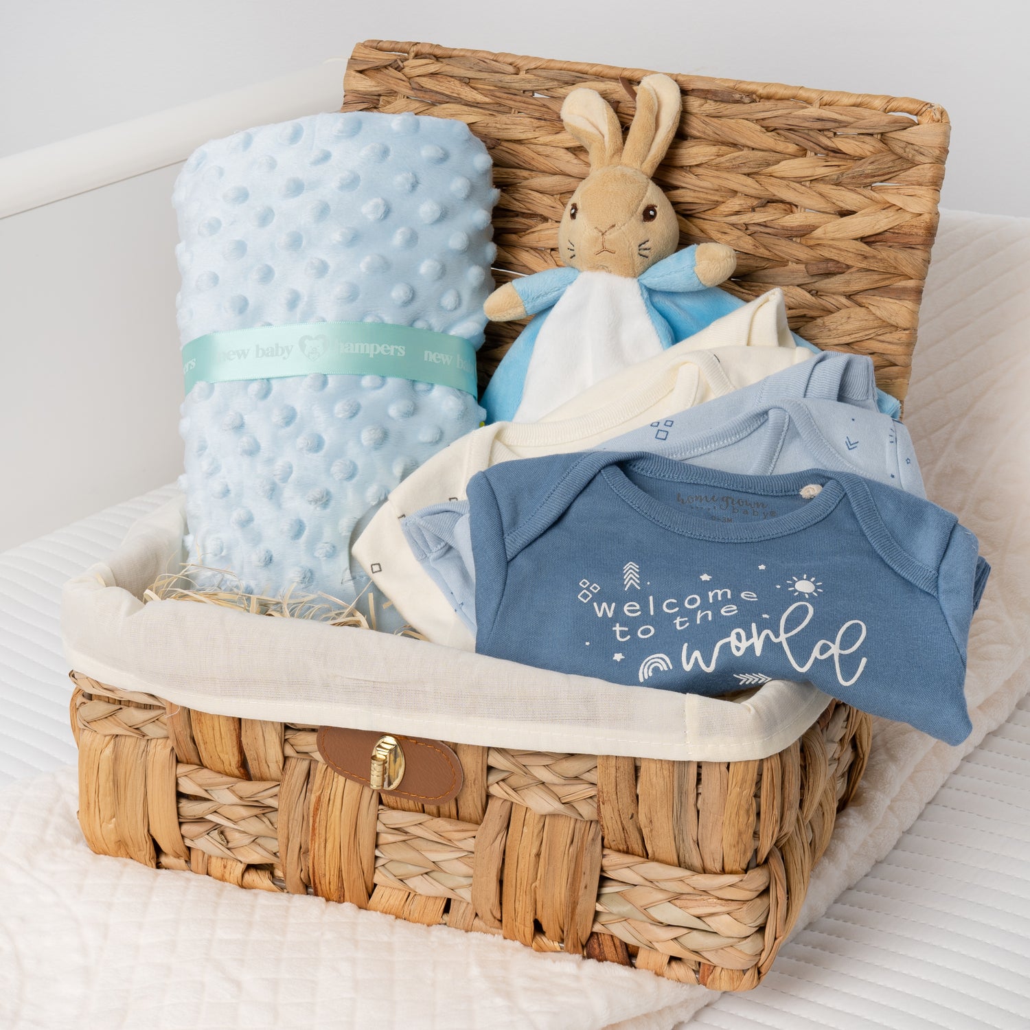 Peter Rabbit Comforter and Baby Grow Gift Set Wicker Hamper