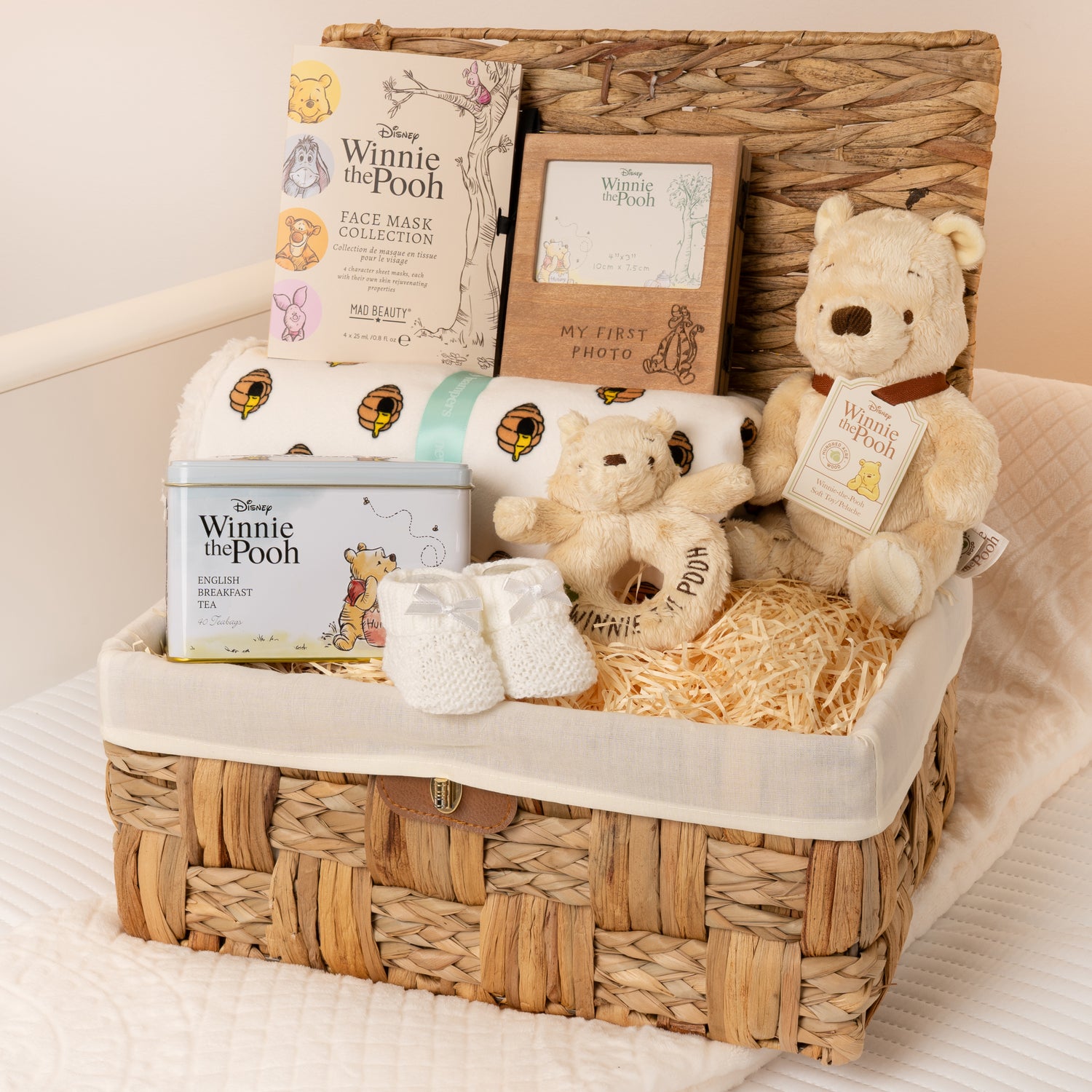 Winnie-the-Pooh Personalised Photo Frame Medium Baby Hamper Basket