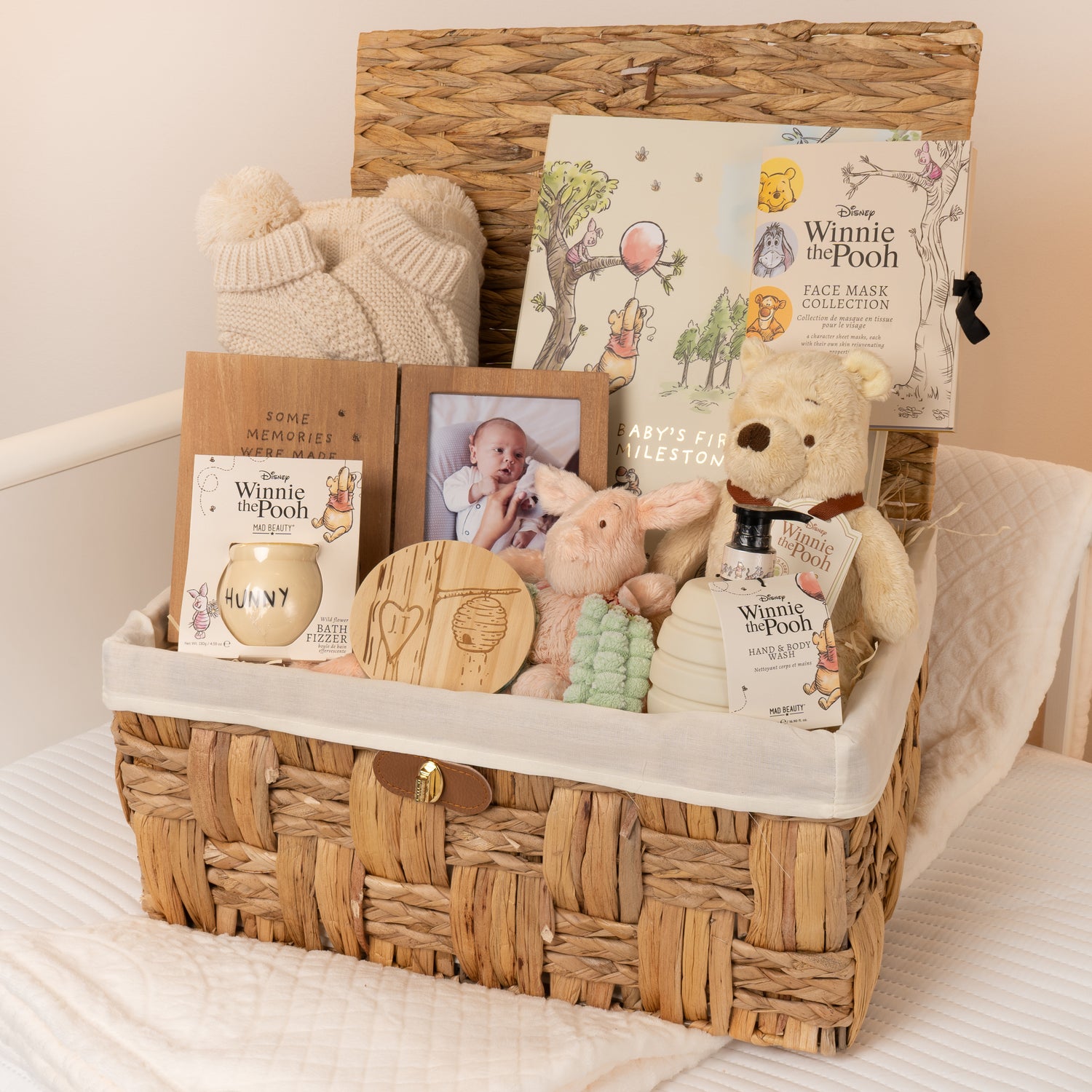 Winnie-the-Pooh Personalised Photo Frame Large Baby Hamper Basket