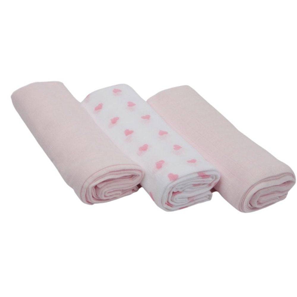 Muslin Cloth Squares in Pink with Hearts