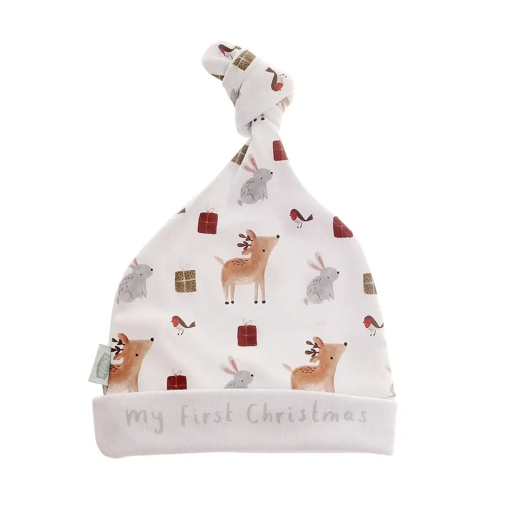 My First Christmas Top Knot Beanie Hat