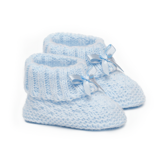 Knitted Bootees with Bow in Blue