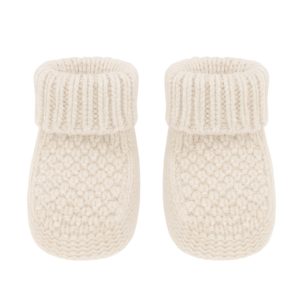 Cream Bootees in a Ribbed Design - Newborn to 6 Months
