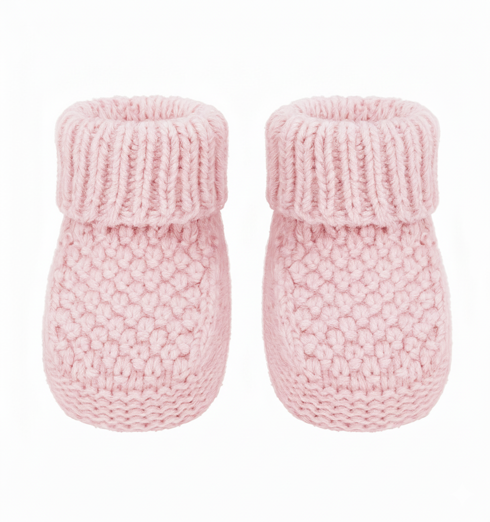 Pink Bootees in a Ribbed Design - Newborn to 6 Months