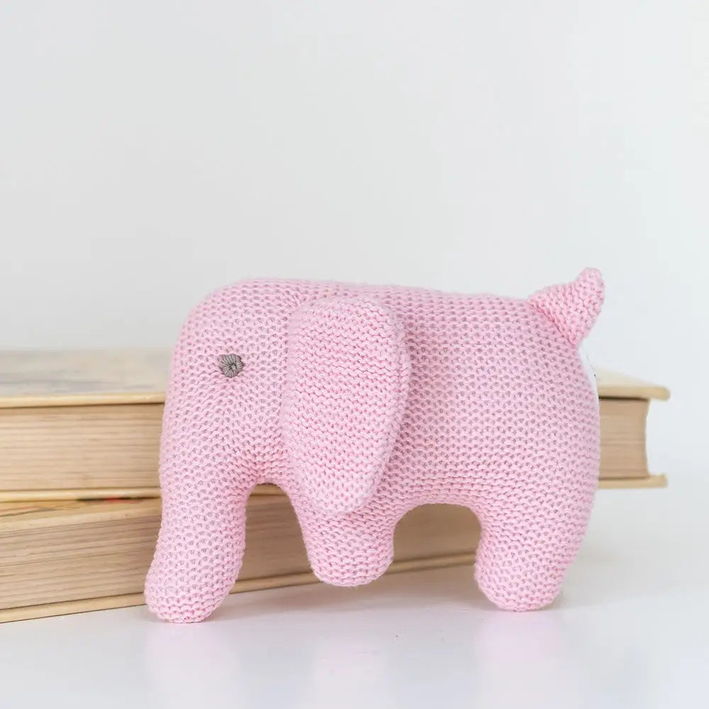 Pink Knitted Elephant Baby Rattle
