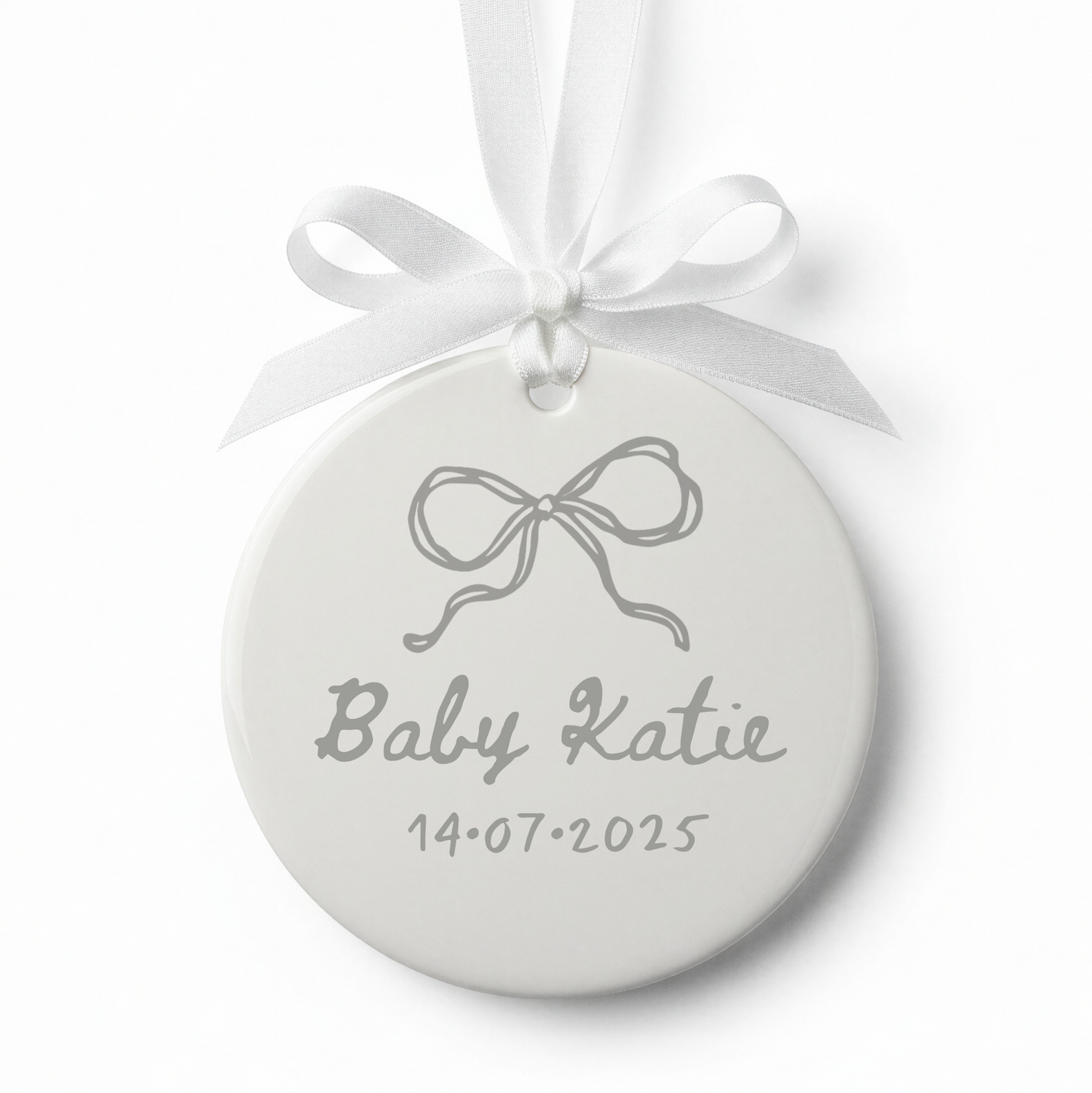 Personalised Baby Bow Ceramic Disc