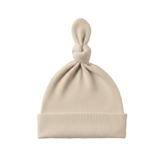 Cream Ribbed Knotty Hat for 0-6 Months