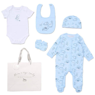 Newborn 5 Piece Dinosaur Clothing Set Unisex - Baby Grow, Body Vest, Bib, Hat and Mittens