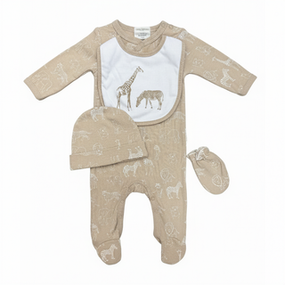 Baby 5 Piece Giraffe Clothing Set Unisex - Baby Grow, Body Vest, Bib, Hat and Mittens - Newborn to 6 Months