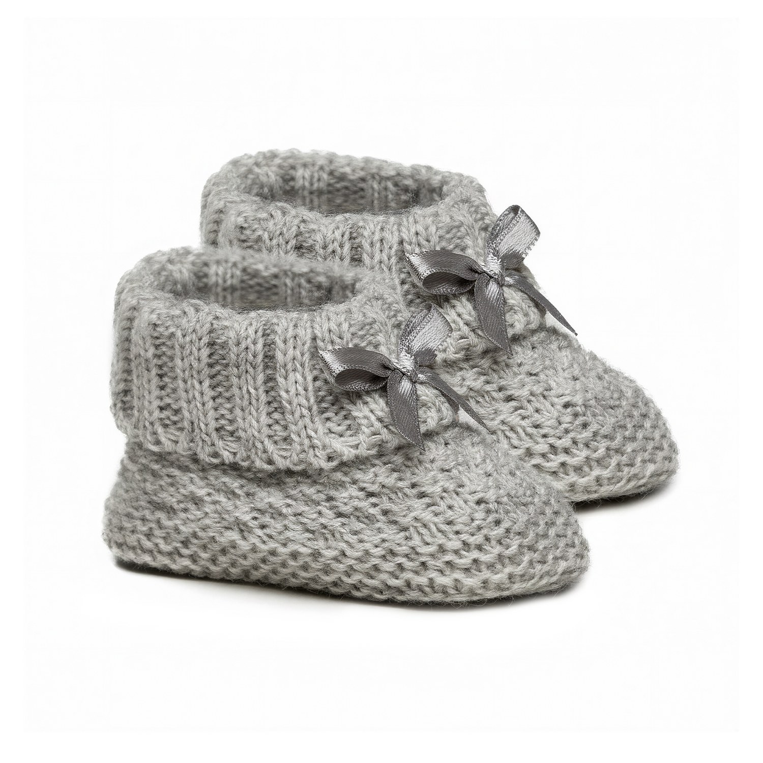 Knitted Bootees with Bow in Grey