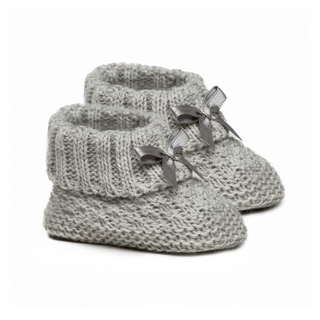 Knitted Bootees with Bow in Grey