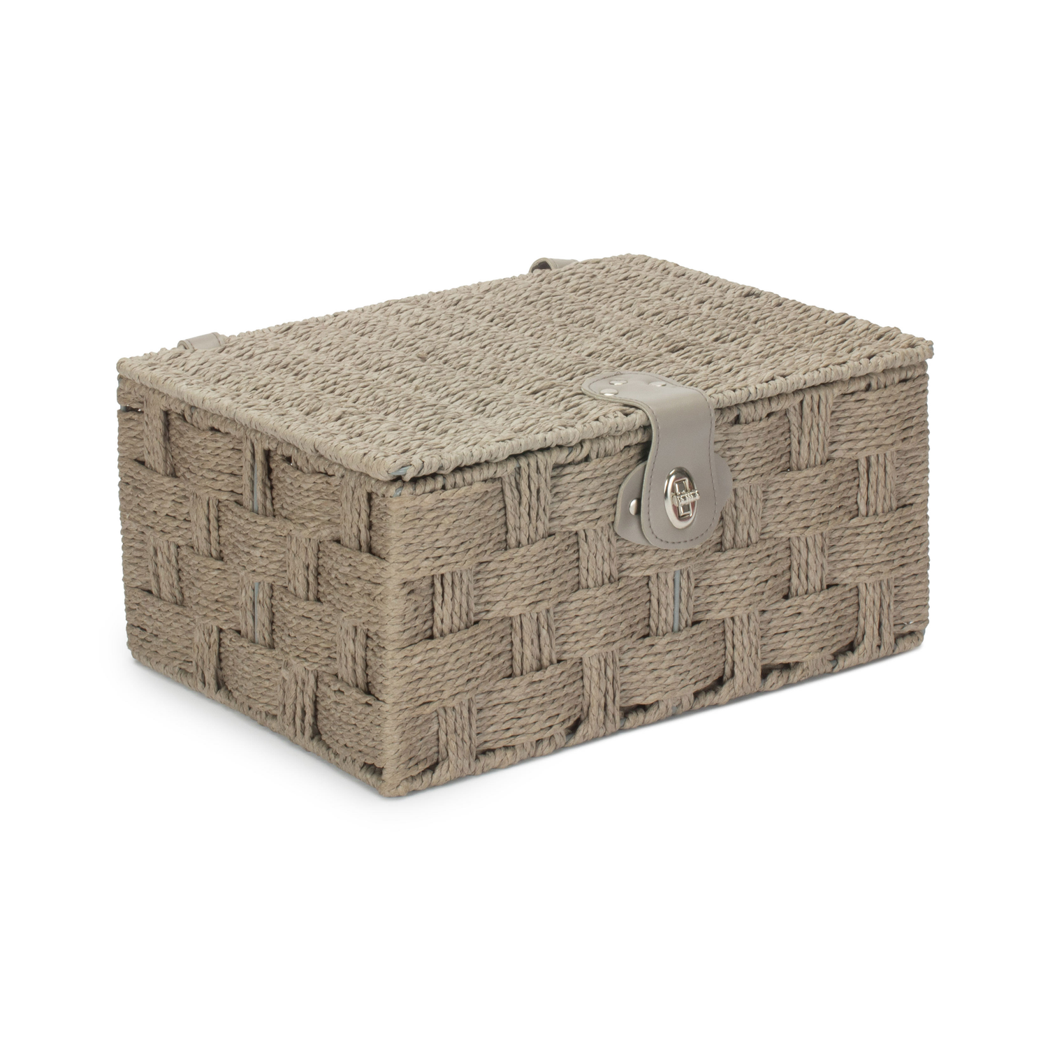 Grey Paper Rope Weave Hamper with Leather Silver Clasps - Medium