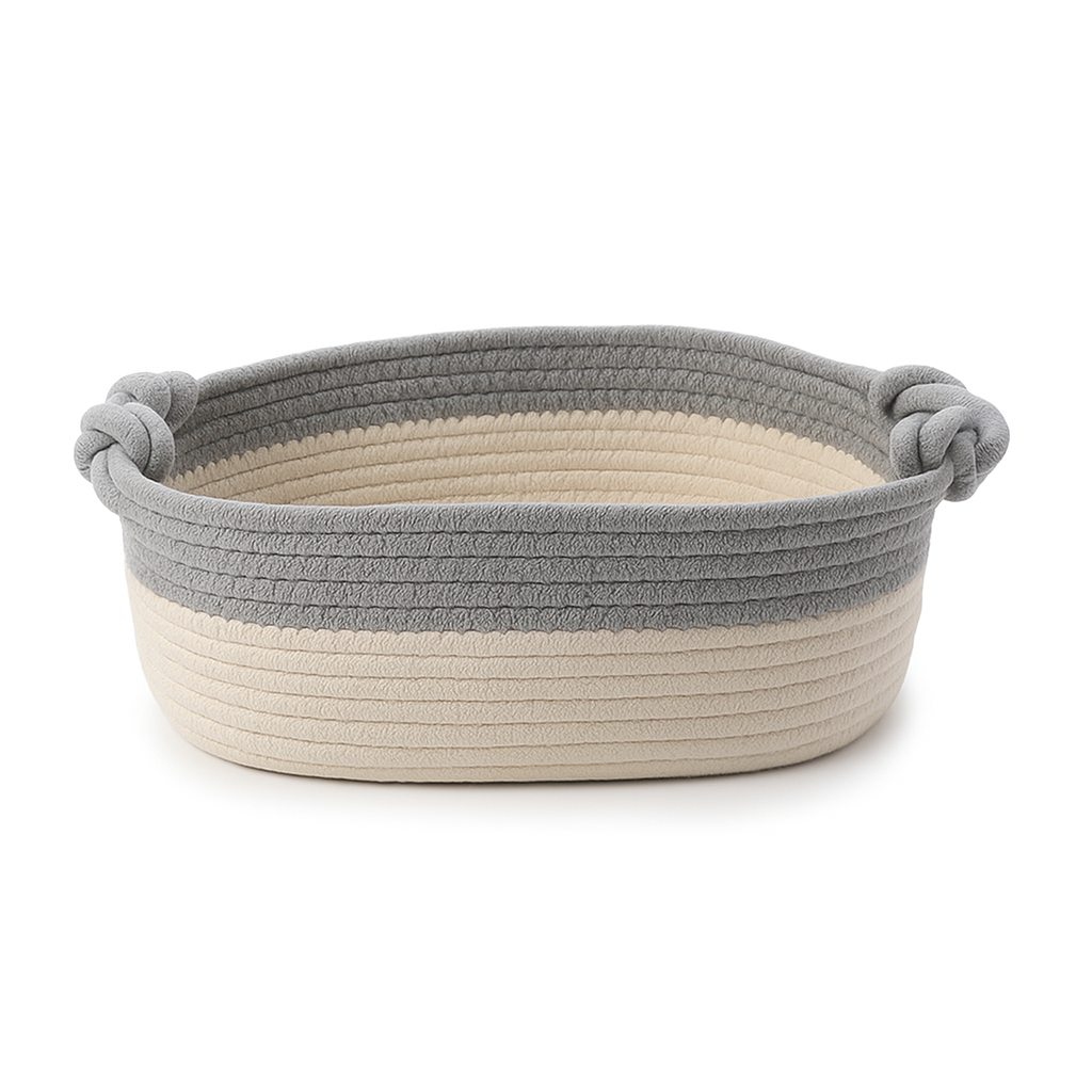 Large White and Grey Rope Basket