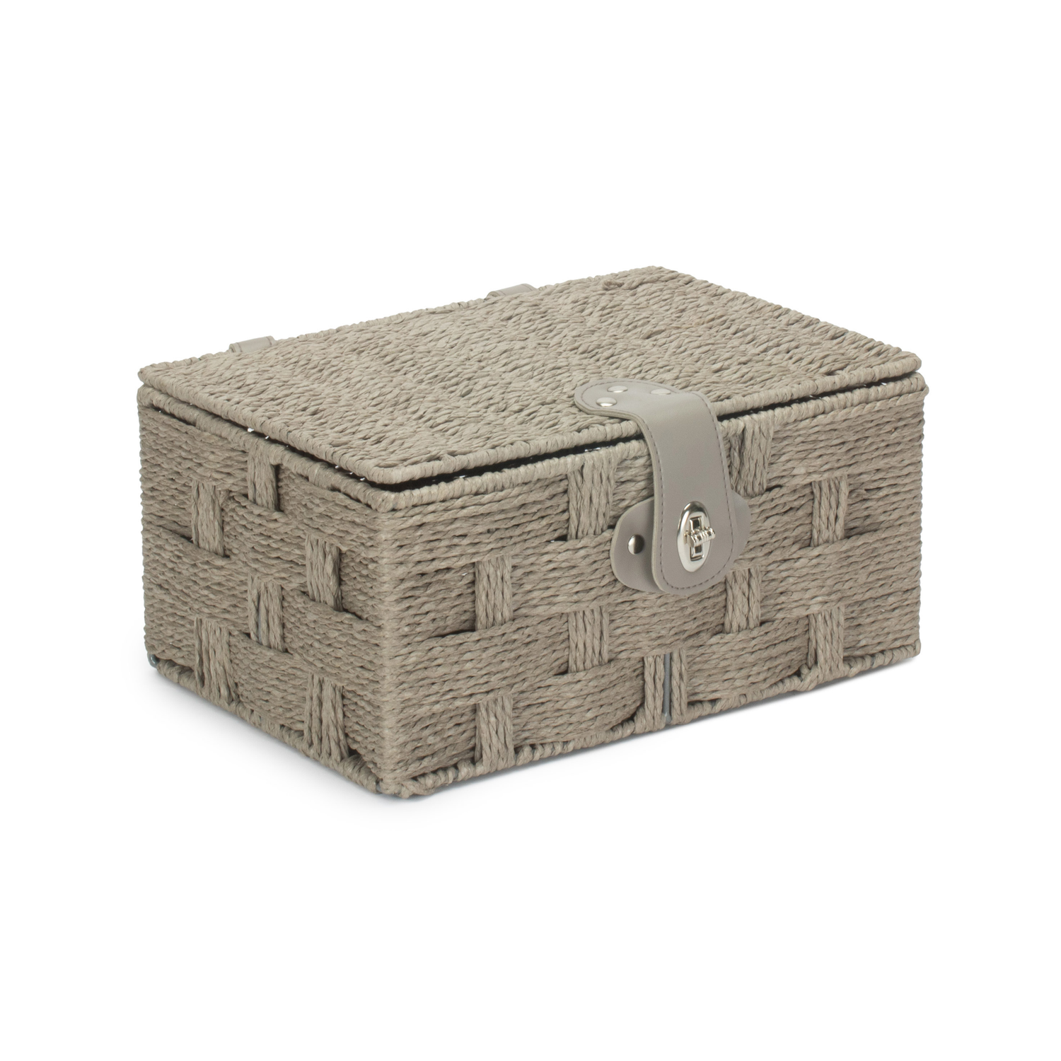 Grey Paper Rope Weave Hamper with Leather Silver Clasps - Small