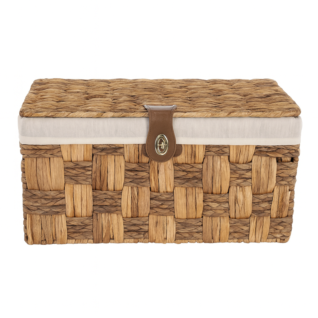 Lined Wicker Hamper Storage Box with Clasp - Large