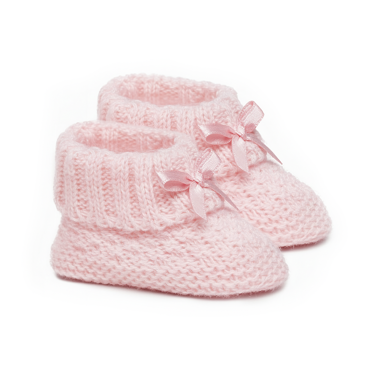 Knitted Bootees with Bow in Pink