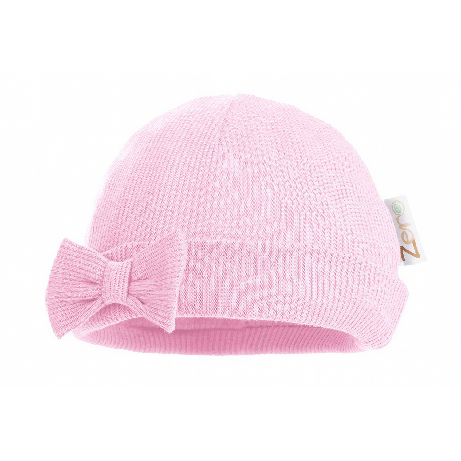 Pink Ribbed Hat with a Bow - Newborn to 6 Months
