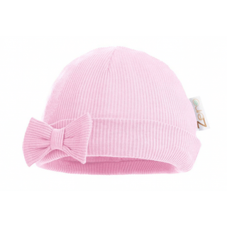 Pink Ribbed Hat with a Bow - Newborn to 6 Months