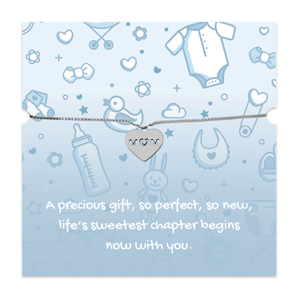 New Mum Wish String Bracelet with Embossed Heart Charm - Blue