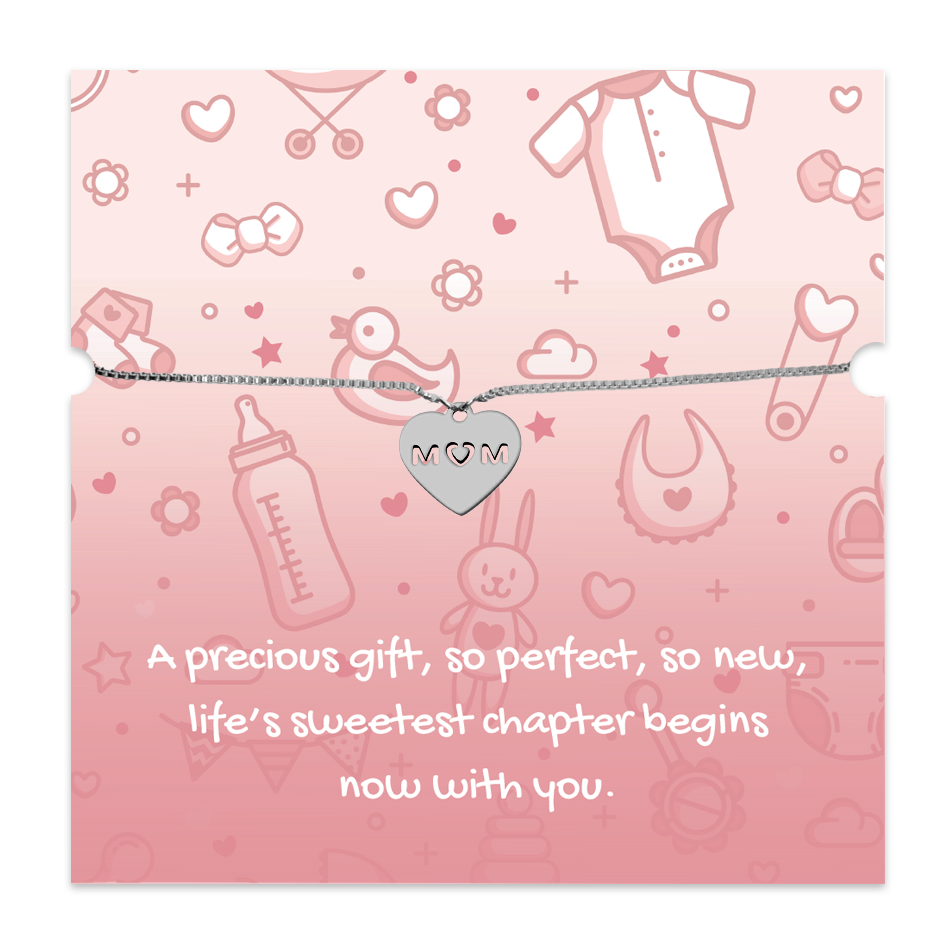 New Mum Charm Bracelet with Embossed Heart Charm - Pink