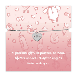 New Mum Charm Bracelet with Embossed Heart Charm - Pink