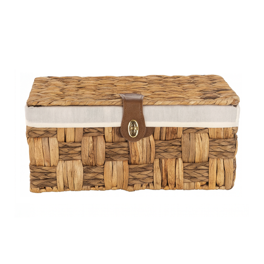 Lined Wicker Hamper Storage Box with Clasp - Small