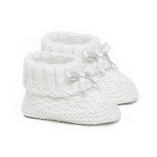 Knitted Bootees with Bow in White