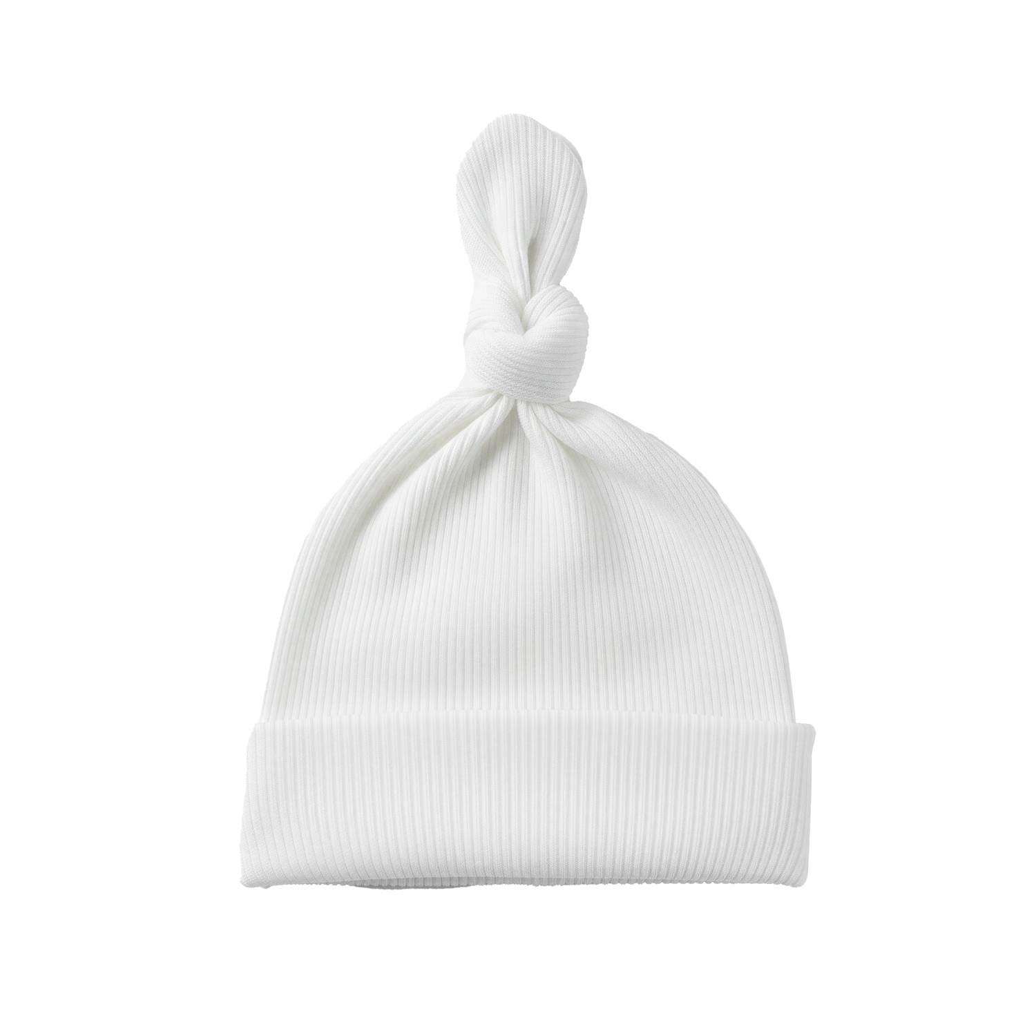 White Ribbed Knotty Hat for 0-6 Months