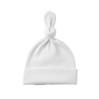 White Ribbed Knotty Hat for 0-6 Months