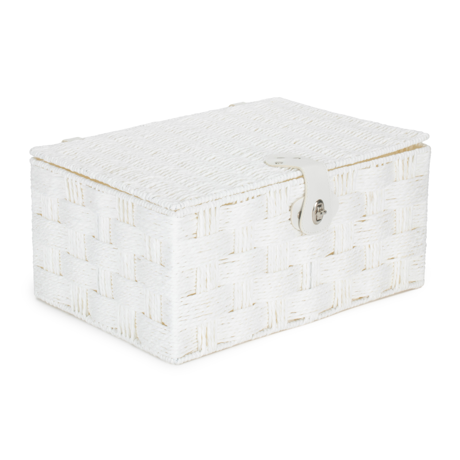 White Paper Rope Weave Hamper with Leather Silver Clasps - Large