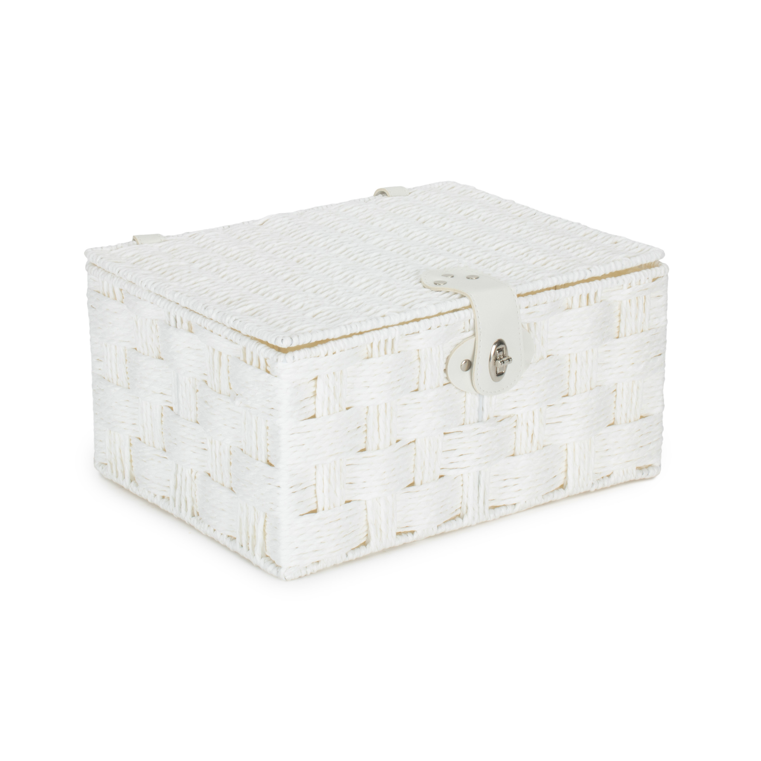 White Paper Rope Weave Hamper with Leather Silver Clasps - Medium