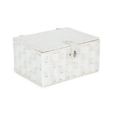 White Paper Rope Weave Hamper with Leather Silver Clasps - Medium