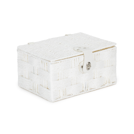 White Paper Rope Weave Hamper with Leather Silver Clasps - Small