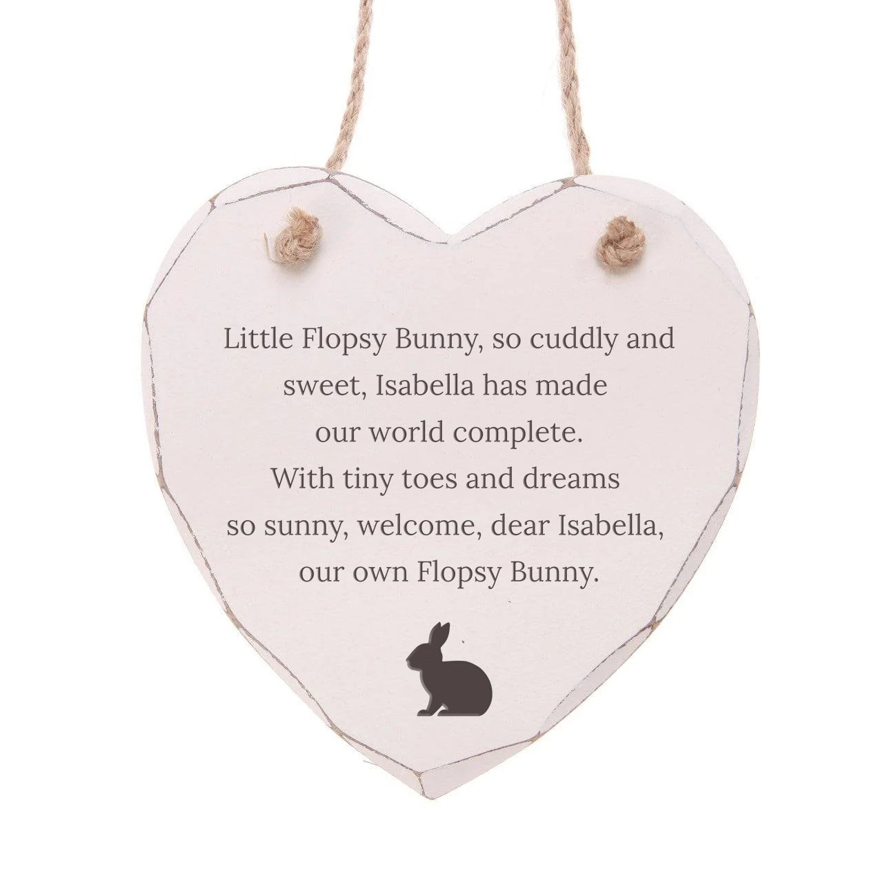 Engraved Name Wooden Heart in Cream